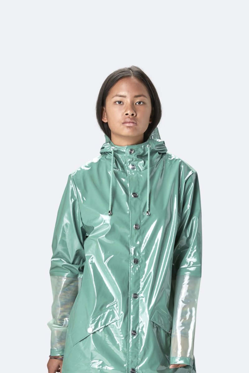 RAINS Limited Edition Waterproof Long Jacket Glossy Faded Green