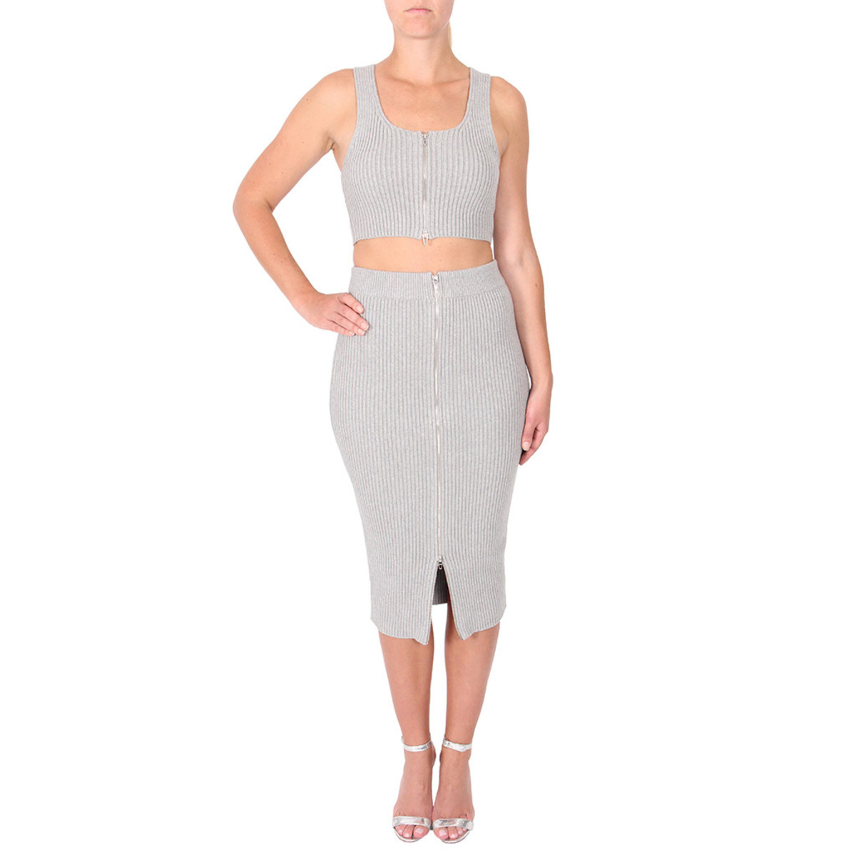 T By Alexander Wang Ribbed Midi Pencil Skirt - Image 1 of 3