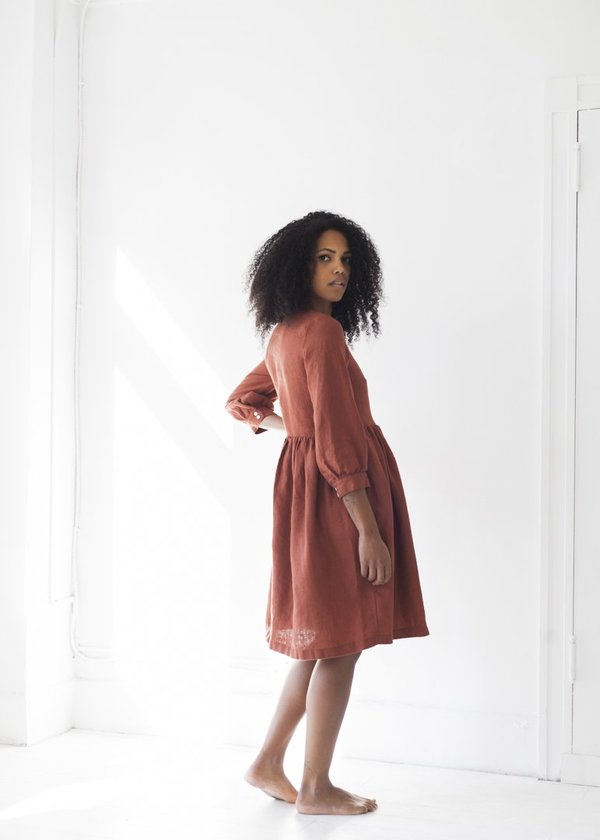 Beaton Linen Long Sleeve Gather Dress 