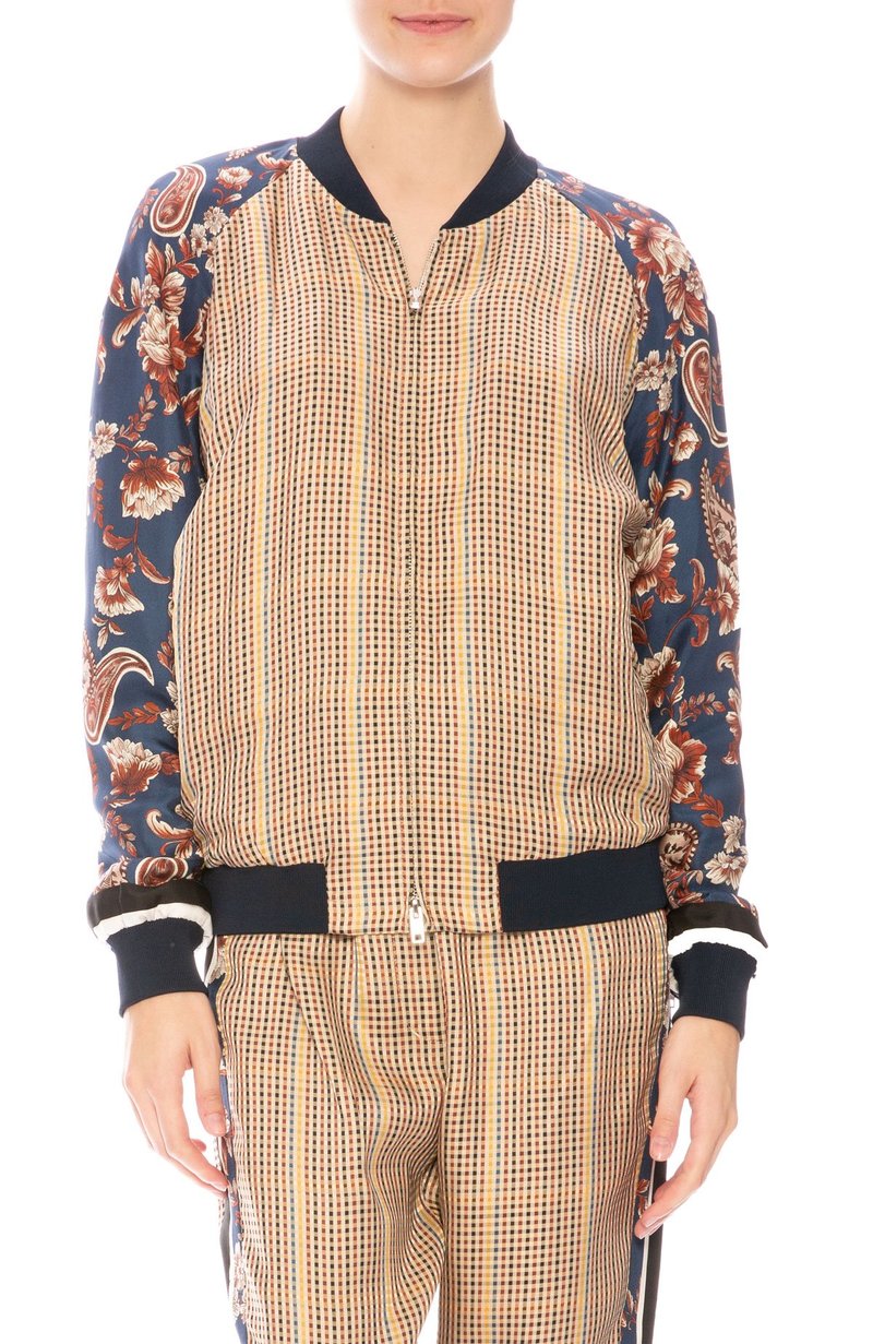 3.1 Phillip Lim Checkered Floral Bomber Jacket - Rust Brown