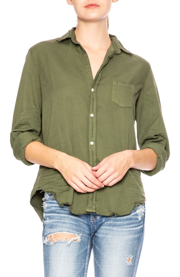 Frank & Eileen Eileen Stonewashed Shirt - Army Green | Garmentory