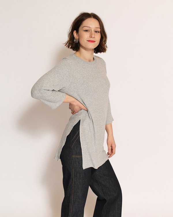 Corinne Nana Side Slit Sweater in Heather Grey Corinne Nana Side Slit Sweater in Heather Grey