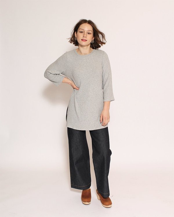 Corinne Nana Side Slit Sweater in Heather Grey Corinne Nana Side Slit Sweater in Heather Grey