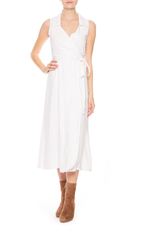 white flowy wrap dress Joseph Ribkoff Vanilla Wrap Dress with Flowy Georgette Sleeves Style 2 –  DECABANA main image 1