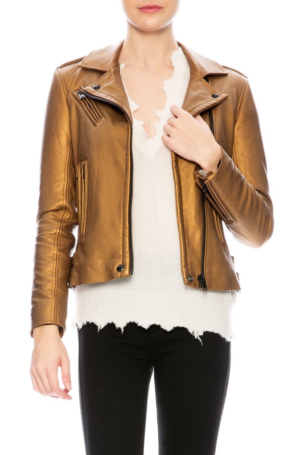 IRO Han Leather Jacket Gold on Garmentory