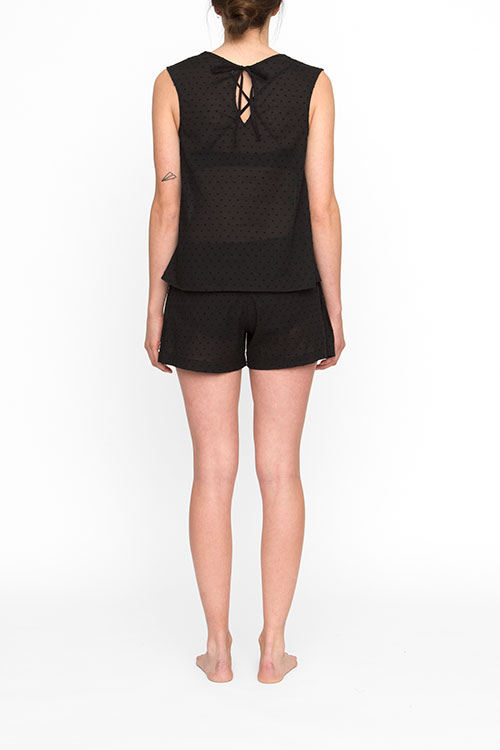 The Sleep Shirt Classic Top and Pleat Short Set Black Swiss Dot The Sleep Shirt Classic Top and Pleat Short Set Black Swiss Dot