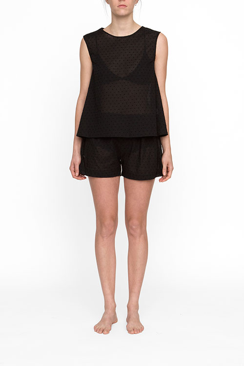 The Sleep Shirt Classic Top and Pleat Short Set Black Swiss Dot The Sleep Shirt Classic Top and Pleat Short Set Black Swiss Dot