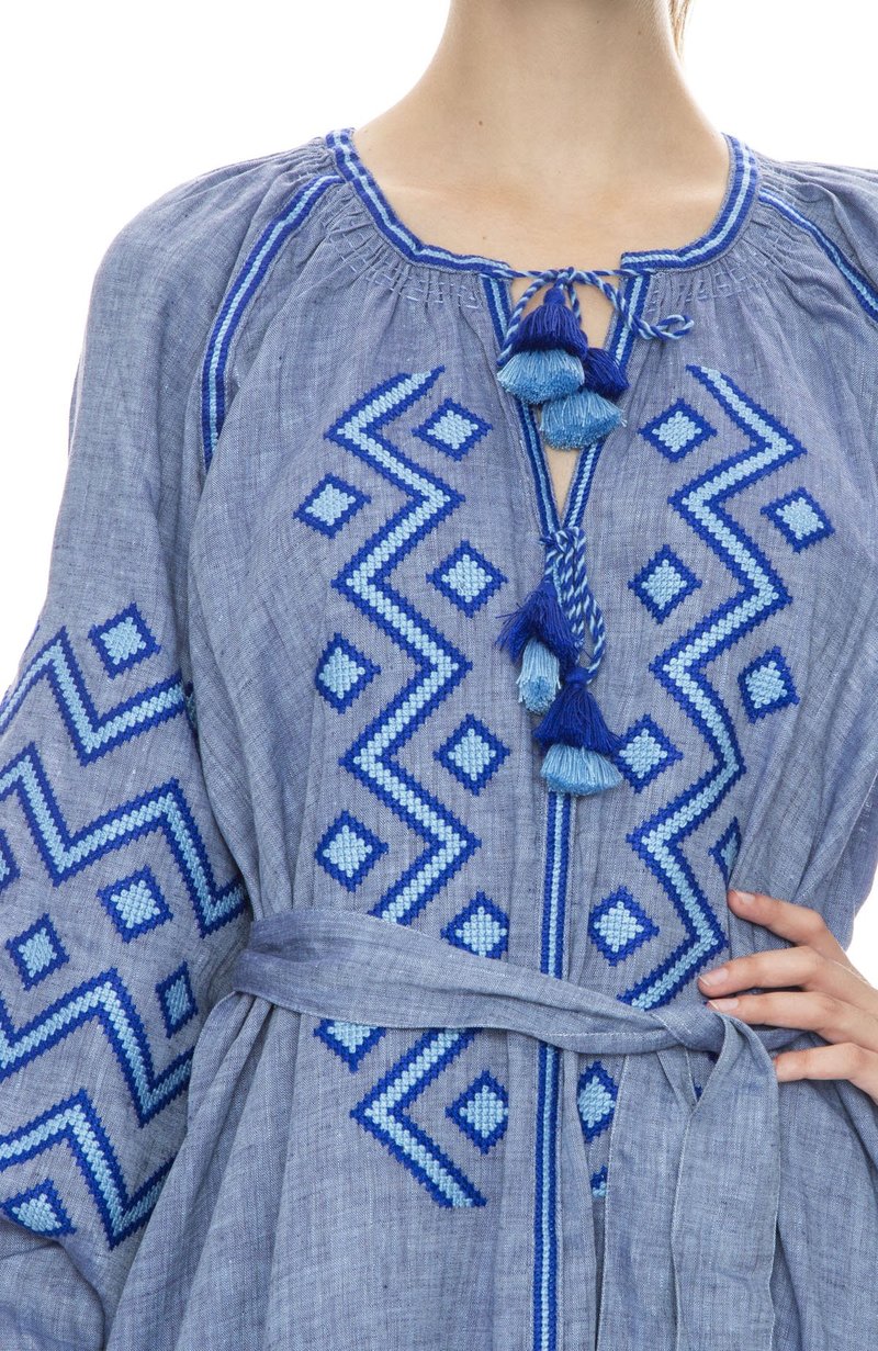 MARCH11 Kilim Denim Midi Dress - Blue | Garmentory