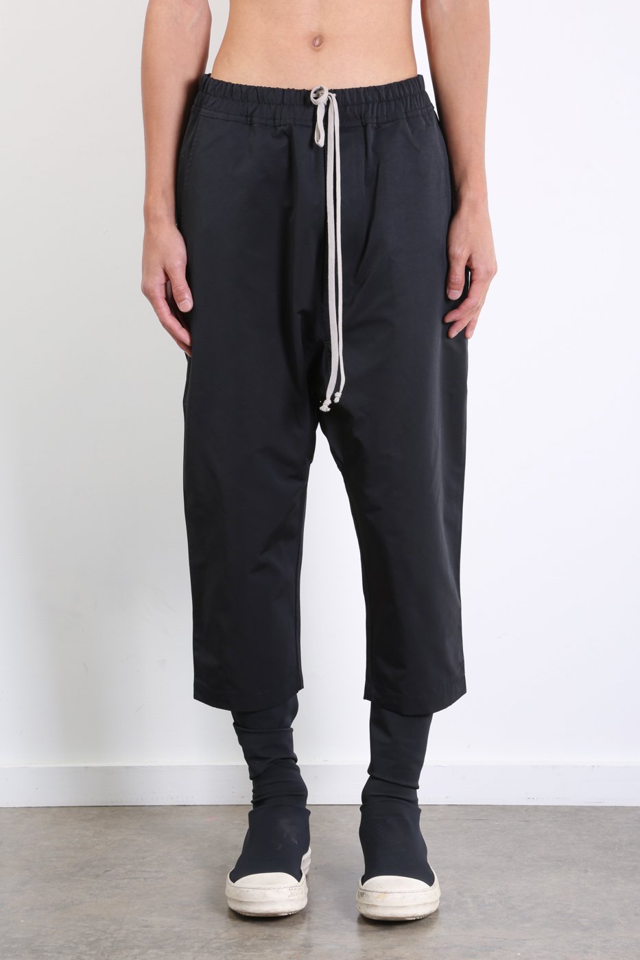 Rick Owens Drawstring Cropped Pant - black | Garmentory