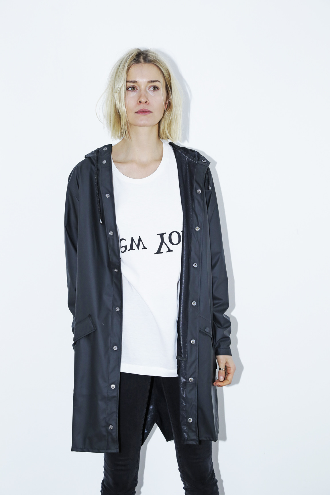 Unisex Rains Black Hooded Rain Coat Garmentory