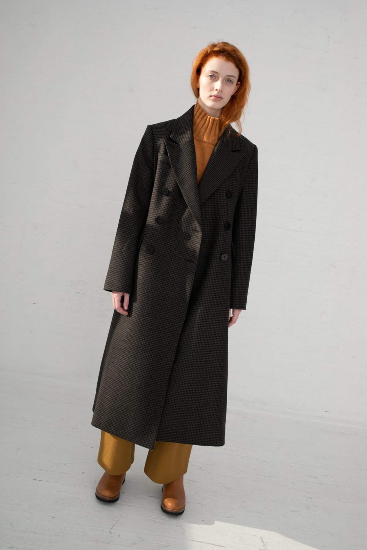Studio Nicholson Mantle Dogtooth Wool in Double Breasted Overcoat 