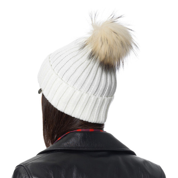 YVES SALOMON FUR POM-POM KNIT BEANIE HAT | Garmentory