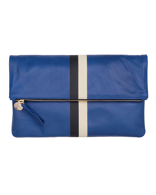 Clare V. Foldover Clutch in Ultramarine Stripe Clare V. Foldover Clutch in Ultramarine Stripe