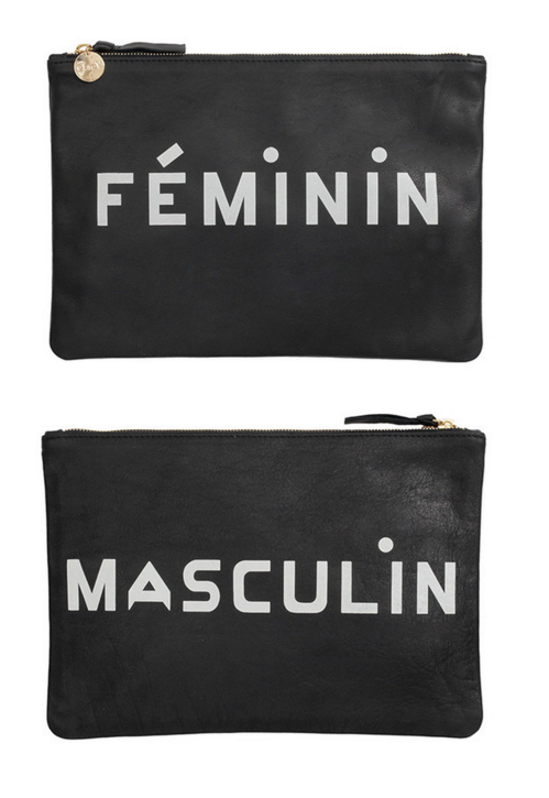 Clare V. Flat Clutch In Black Masculine/Feminine Print Clare V. Flat Clutch In Black Masculine/Feminine Print