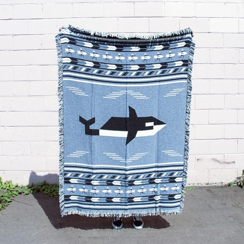 Forest & Waves Orca and Surfers Woven Blanket | Garmentory