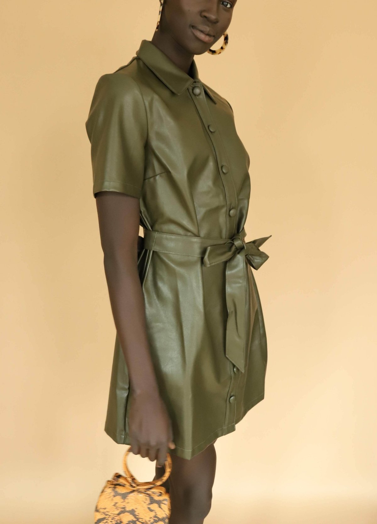 Sugar Lips Faux Leather Dress - Olive Green | Garmentory