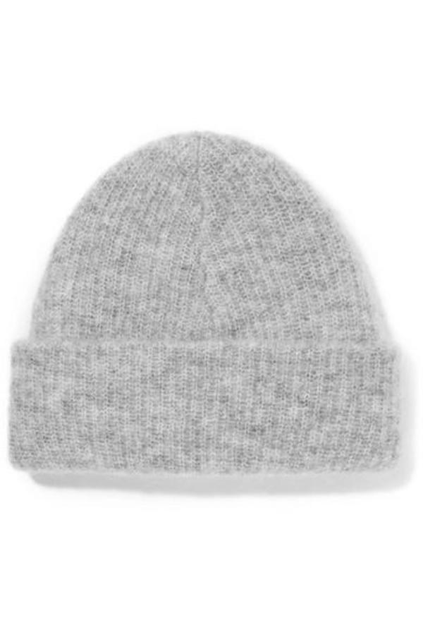 GANNI Gray Ribbed Knit Beanie GANNI Gray Fitted Wool Rib Beanie GANNI main image 3