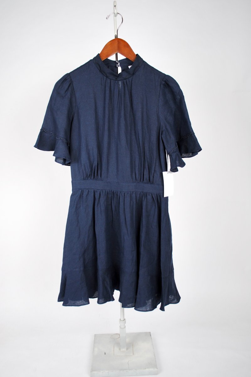 FRAME Denim Scallop Flounce Dress - Navy Blue | Garmentory FRAME Denim Scallop Flounce Dress - Navy Blue | Garmentory