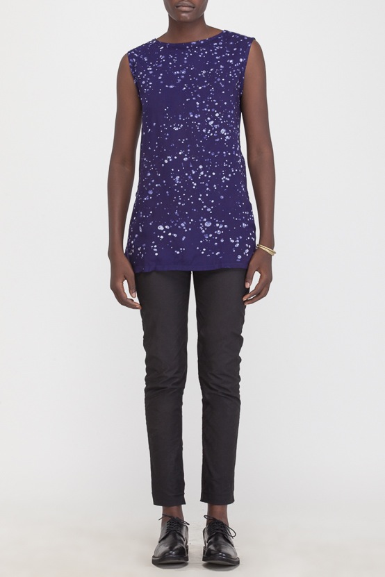 Osei-Duro Taifa Split Top in Navy Splatter Osei-Duro Taifa Split Top in Navy Splatter