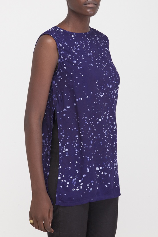 Osei-Duro Taifa Split Top in Navy Splatter Osei-Duro Taifa Split Top in Navy Splatter