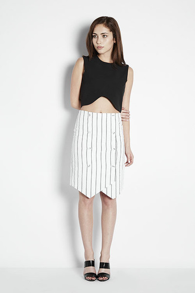 JOA Asymmetrical Pinstriped Skirt JOA Asymmetrical Pinstriped Skirt