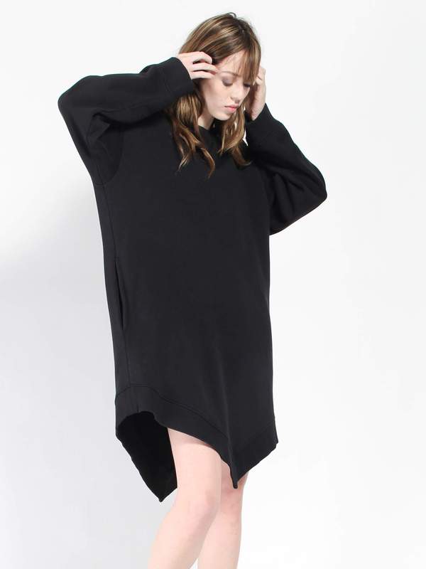 MM6 Maison Margiela Asymmetrical Sweatshirt Dress - Black | Garmentory