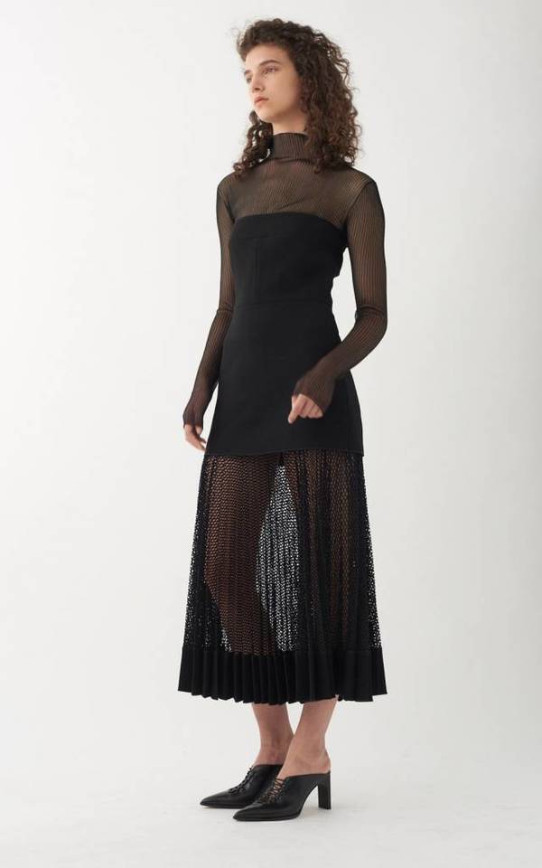 net pleat strapless dress