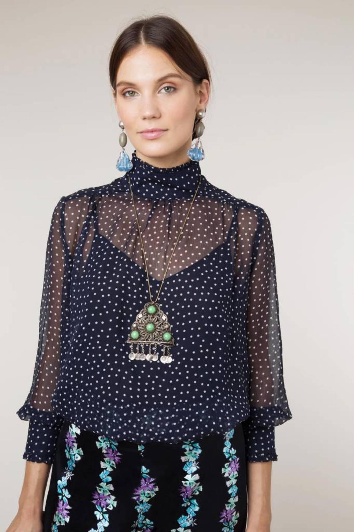 high neck polka dot top