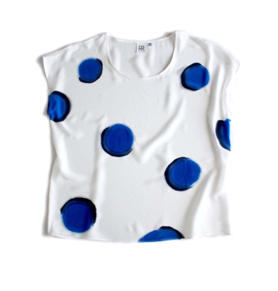 Rachel Rose Silk Blue Dots Tee Rachel Rose Silk Blue Dots Tee