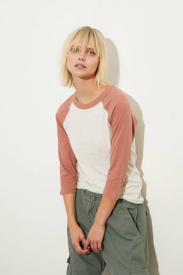 NSF Elodie Piece Dye LS Tee - White/Pumpkin