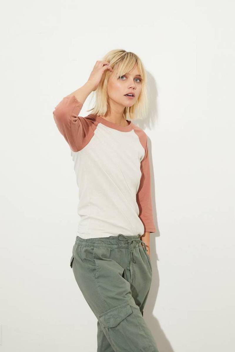 NSF Elodie Piece Dye LS Tee - White/Pumpkin