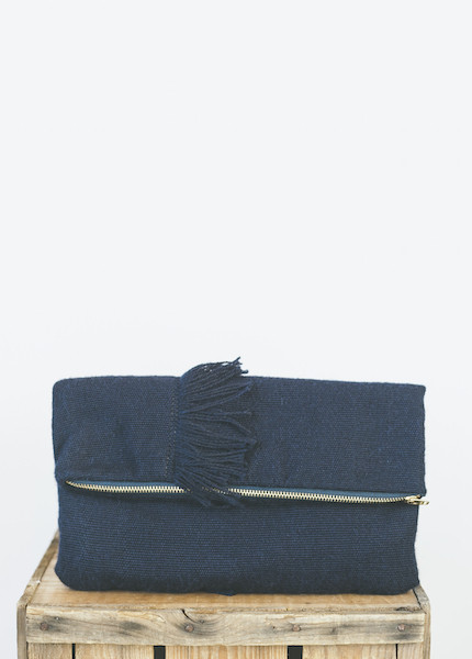 Proud Mary Navy Foldover Fringe Clutch Proud Mary Navy Foldover Fringe Clutch