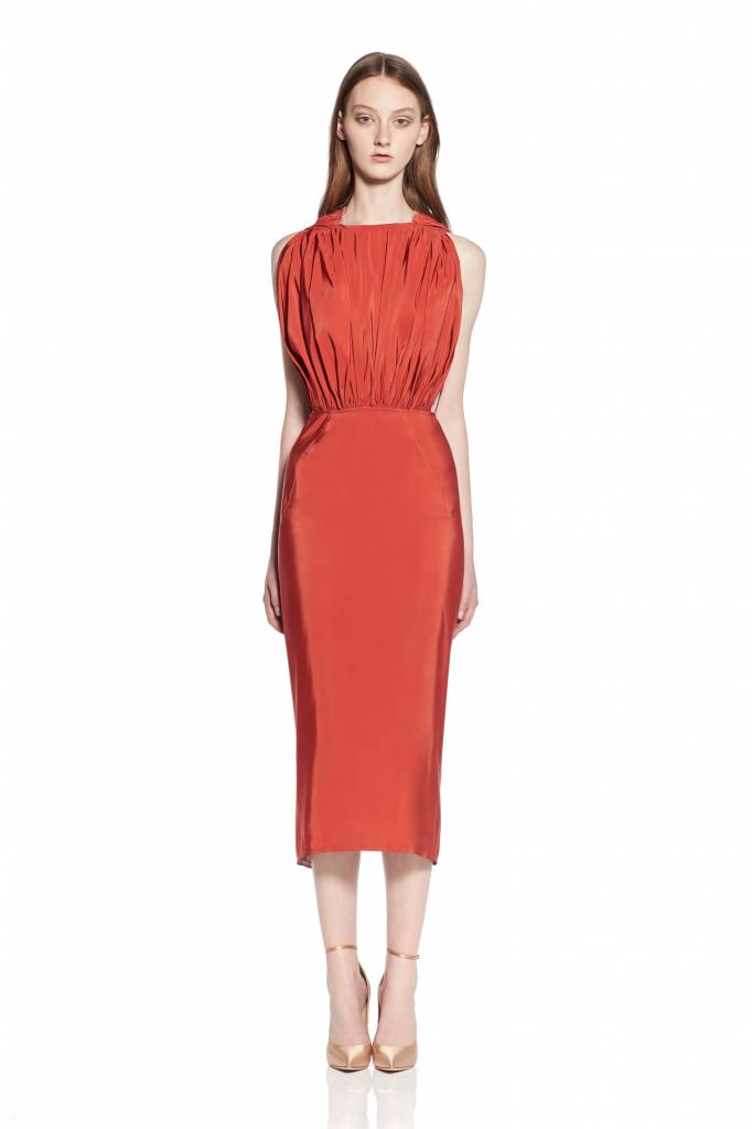 maticevski red dress MATICEVSKI Breakout strapless crepe midi dress