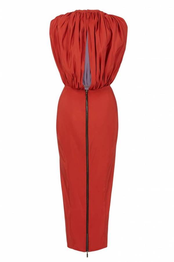 maticevski red dress MATICEVSKI Breakout strapless crepe midi dress