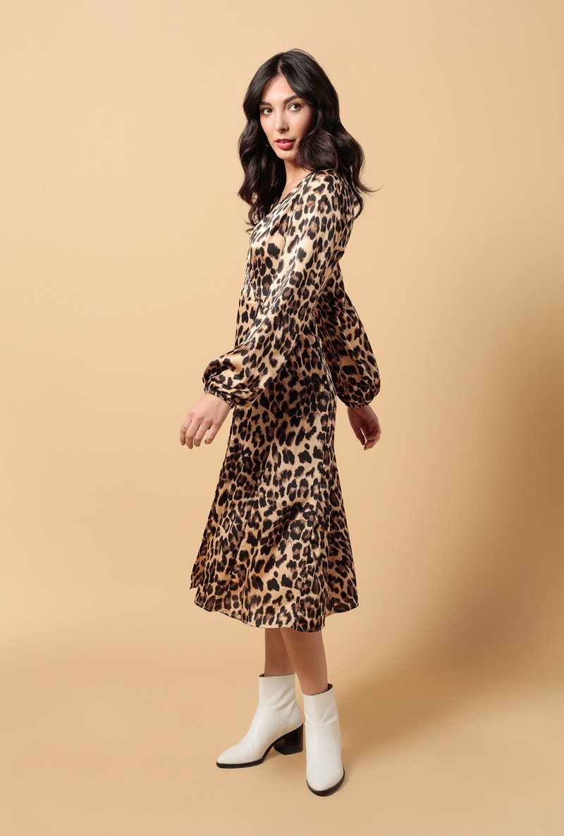 azalea wrap long sleeve maxi dress Azalea Long Sleeve Wrap Maxi Dress - Leopard