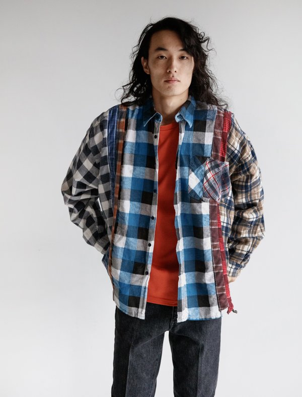 Needles Mens Rebuild by Needles Flannel Shirt Blue Black | Garmentory