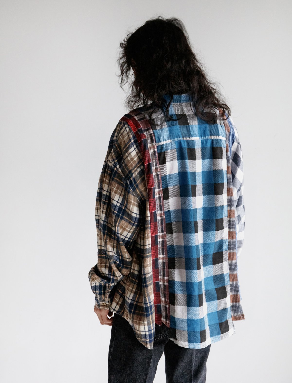 Needles Mens Rebuild by Needles Flannel Shirt Blue Black | Garmentory