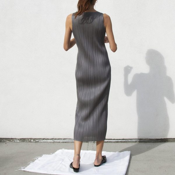Issey Miyake Pleats Please Classic Sleeveless Dress - Gray