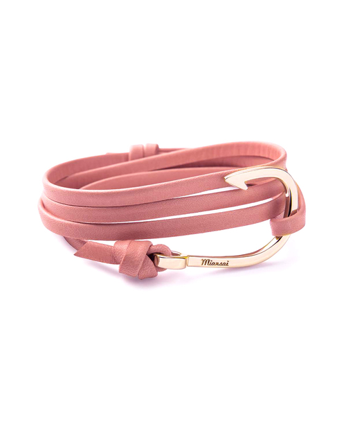 Miansai Gold Fish Hook And Pink Leather Wrap Bracelet Miansai Gold Fish Hook And Pink Leather Wrap Bracelet