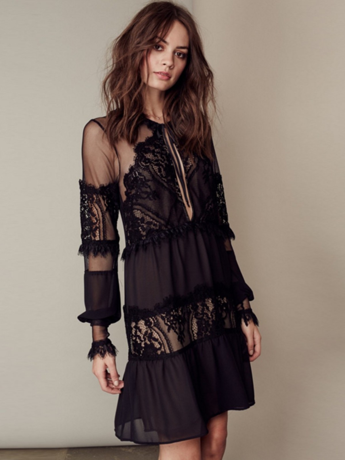 chinese dress ladies Alexa Long Sleeve Mini Dress | Black