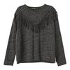 KIDS Finger In The Nose Bigtee Fringe Girl Knitted Oversized Long Sleeve Shirt - Heather Anthracite - Thumbnail 1
