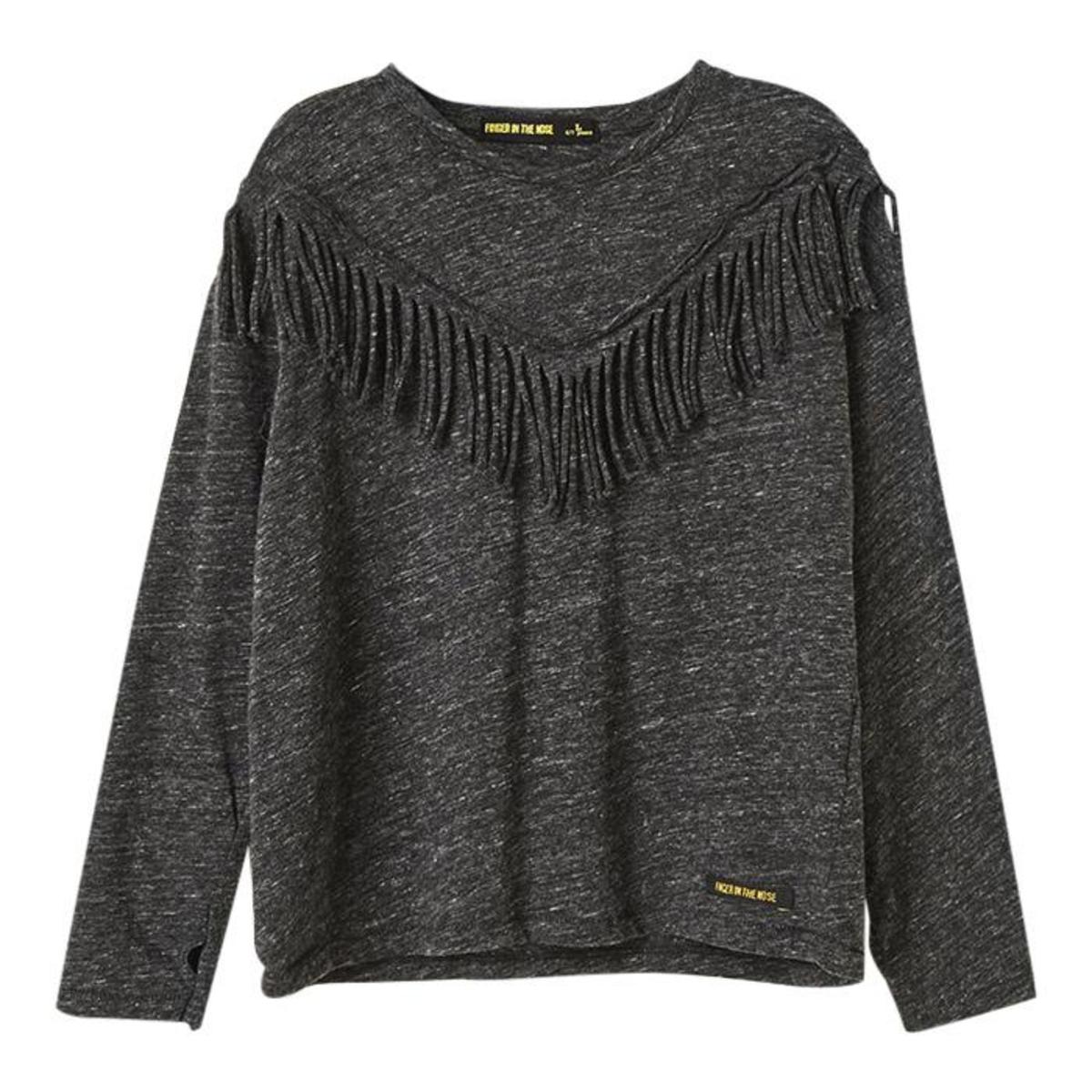 KIDS Finger In The Nose Bigtee Fringe Girl Knitted Oversized Long Sleeve Shirt - Heather Anthracite - Image 1 of 2