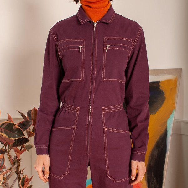 burgundy boiler suit