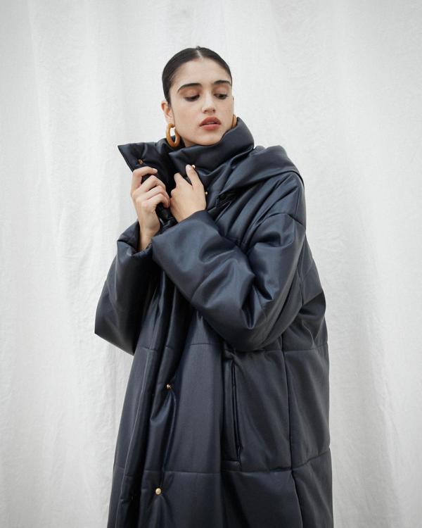 Nanushka Eska Puffer Coat With Hood Navy Garmentory