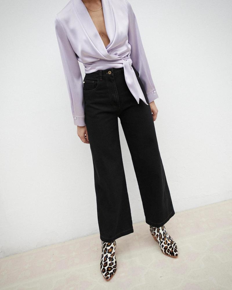 Nanushka Marfa High Rise Wide Leg Jeans - Black | Garmentory