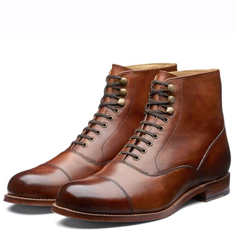 Grenson Leander Cap-Toe Burnished Leather Boots - Tan  display picture 1