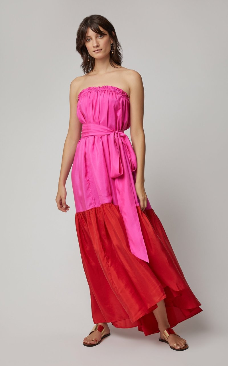 fitted lace wedding dress Cream Pink Red Colorblock Ric Rac Contrast Sleeveless Dress *FINAL SALE* main image 1