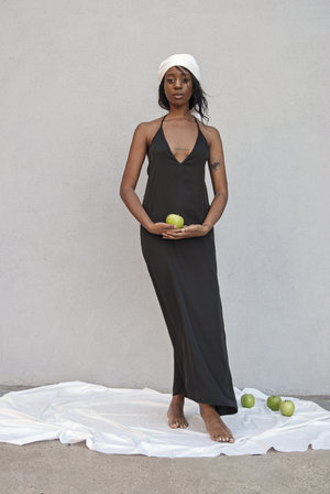 K M by L A N G E Open Back Asymmetric Slip Dress - Black K M by L A N G E Open Back Asymmetric Slip Dress - Black