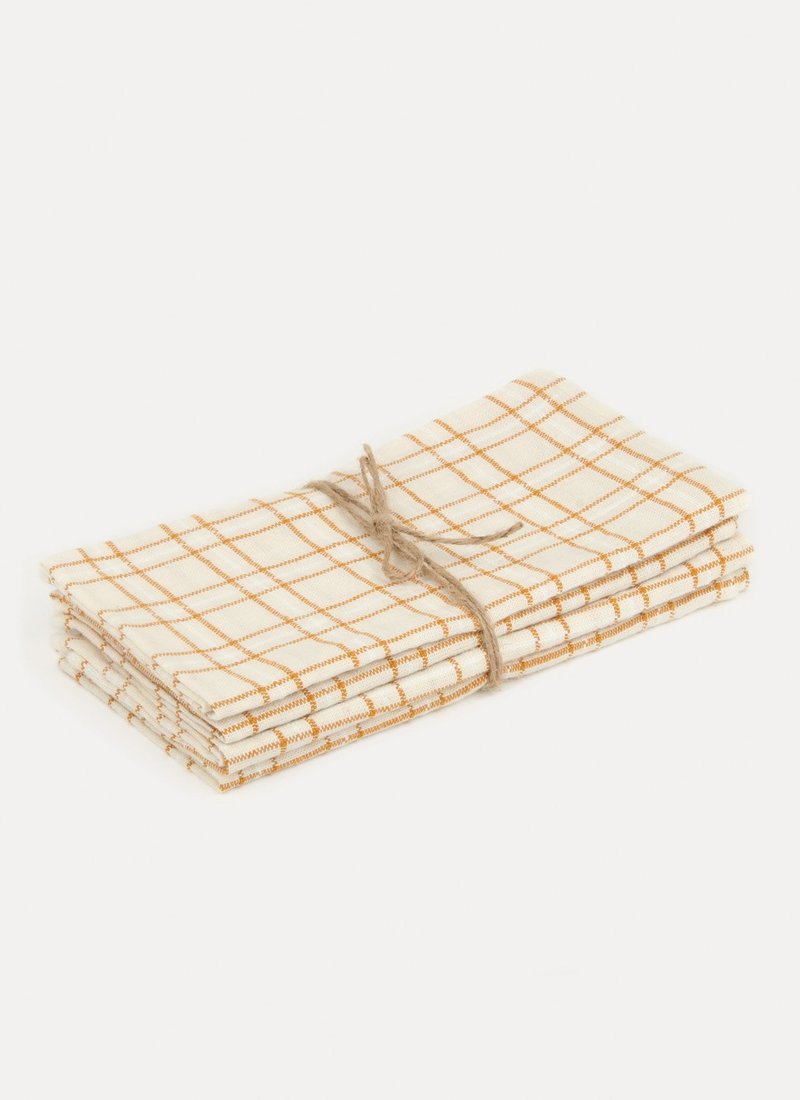 Open Plaid Goldenrod Napkin Set - Thumbnail 3