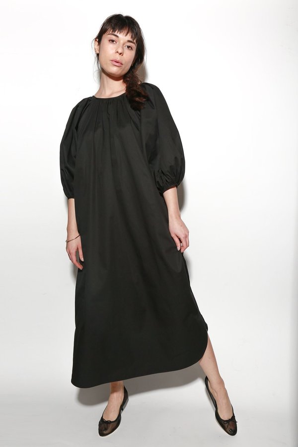 chinese dress ladies Ulla Johnson Size 6 Black Cotton Long Balloon Sleeve Bib Belted Maxi Dress   Labels Resale Boutique
